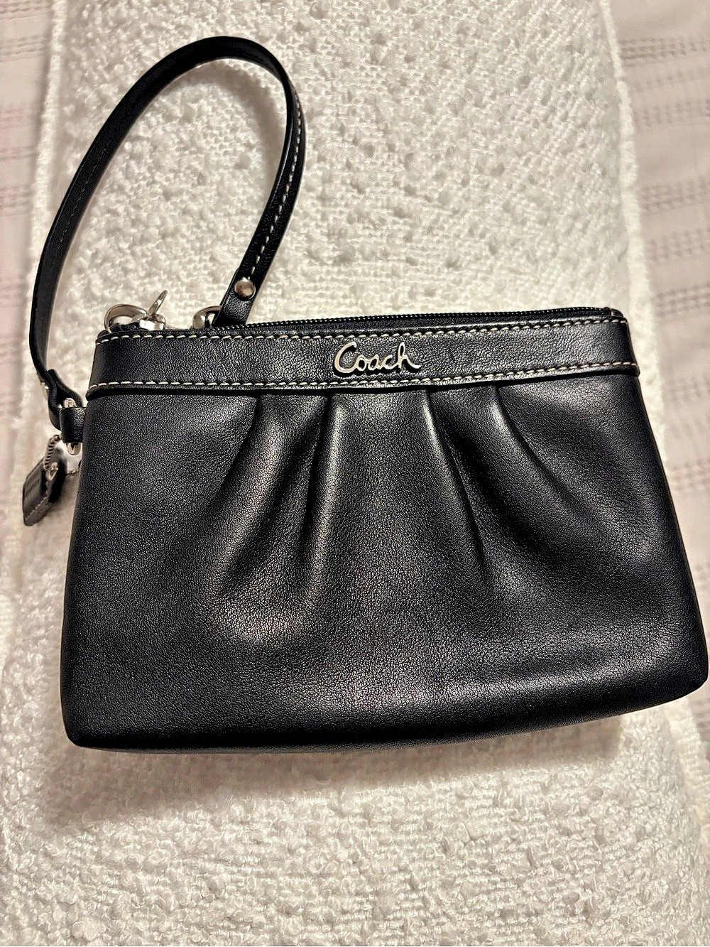 Coach Pleated Black Leather Wristlet